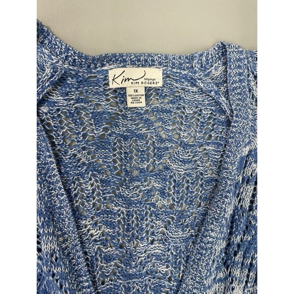 Kim Rogers Cardigan Sweater Open Front Crochet Knit 3/4 Sleeve Blue Womens 1X - Picture 6 of 10